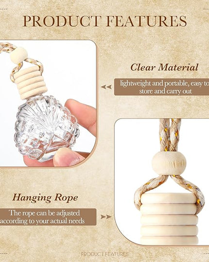 BBTO 50 Pcs Hanging Car Air Freshener Car Diffuser Bottles Empty Glass Perfume Bottle Freshener Diffuser Bottle Pendant for Essential Oil Fragrance Aromatherapy Bottle Ornament(Shell)