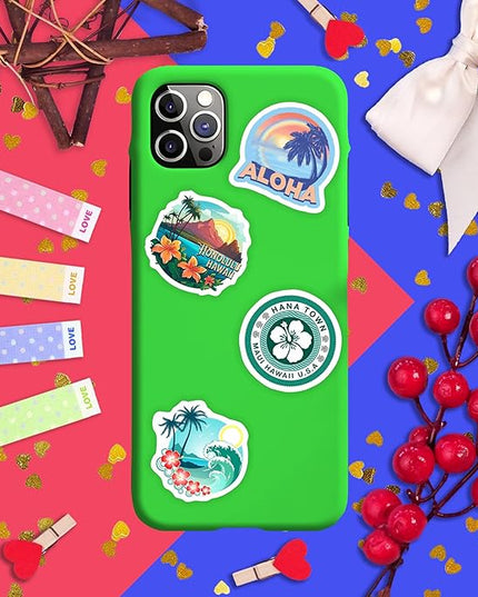 BulbaCraft 100Pcs Hawaii Stickers for Water Bottle and Laptop - Hawaiian Party Supplies & Decorations, Waterproof Vinyl Decals, State Pride and Icon Stickers, Gifts for Women & Men