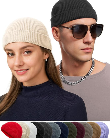 vidsel Thin Wool Fisherman Beanie Hat for Men Women Fall Winter,Short Knit Cuffed Fashion Trawler Skull Cap,Watch Cap