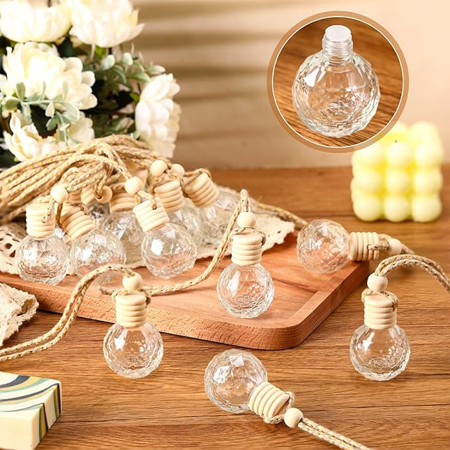 BBTO 100 Pcs Car Air Fresheners Diffuser with Wooden Cap - Empty Aromatherapy Diffuser Clear Fragrance Holder Pendant Hanging Perfume Fresheners for Car Decor (Clear Round Diamond)