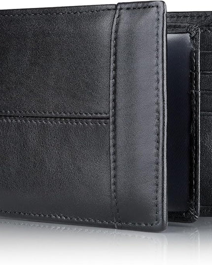 Swallowmall Mens Wallet Rfid Blocking Leather Wallet for Men Bifold Wallets with 1 ID Window 16 Card Slot
