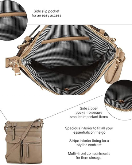 SG SUGU Katie Lightweight Medium Crossbody Bag Shoulder Bag with Multi Pocket for Women