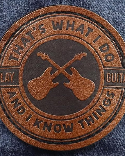 That's What I Do I Play Guitar and I Know Things Hats for Men Women, Adjustable Guitar Decor Leather Patch Baseball Cap