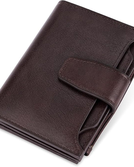 Airkit Small Wallet Women RFID Blocking Genuine Leather Bifold Compact Card Holder Wallet for Women with Zipper Coin Pocket 4 ID Window
