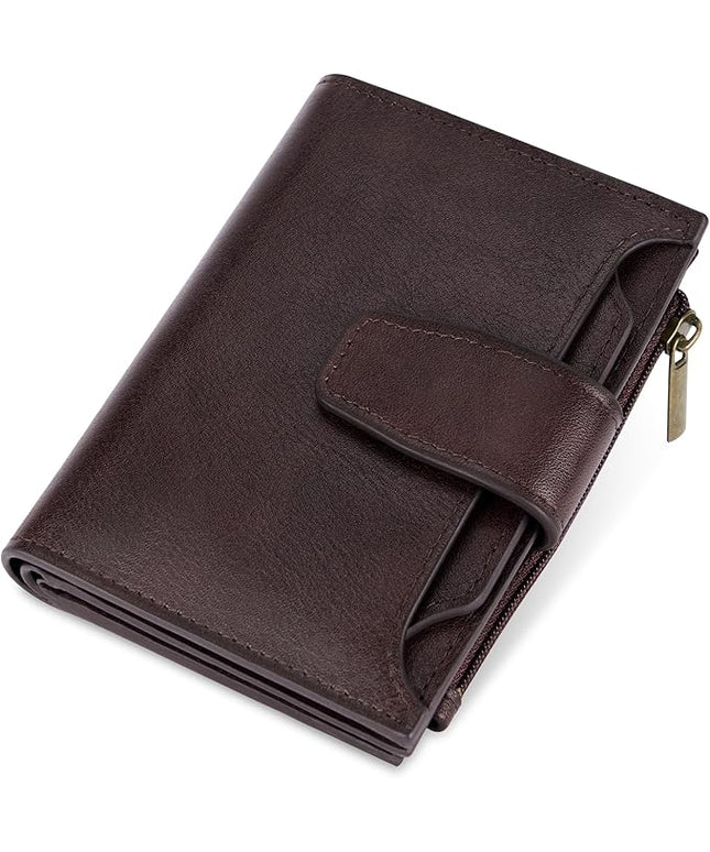 Airkit Small Wallet Women RFID Blocking Genuine Leather Bifold Compact Card Holder Wallet for Women with Zipper Coin Pocket 4 ID Window