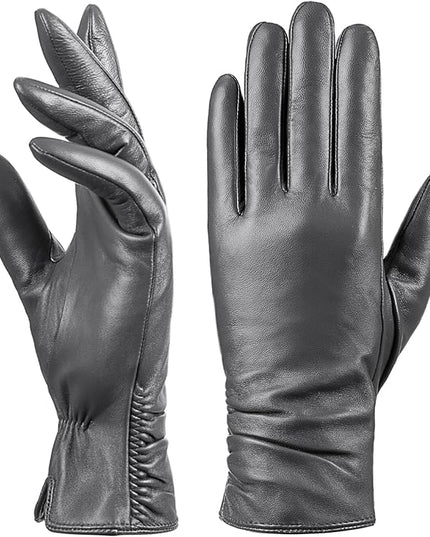 Womens Winter Leather Touchscreen Texting Warm Driving Lambskin Pure Genuine leather Gloves