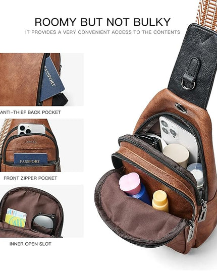 Sling Bag For Women Faux Leather Small Casual Daypack Backpack Fanny Pack Crossbody Chest Bags Purse