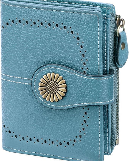 SENDEFN Small Womens Wallet Leather Bifold Card Holder RFID Blocking with Zipper Coin Pocket