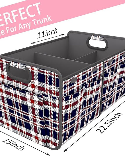 Homeve Trunk Organizer, Car Storage, Reinforced Handles, Collapsible Multi-Compartment, Foldable, Waterproof, Sturdy, 600D Oxford Polyester For Car, SUV, Mini-Van, Navy Blue Ripple, 2 Compart