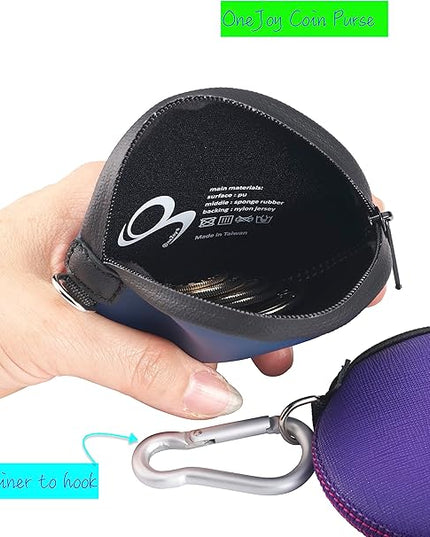OneJoy Mini Round Coin Purse with Clip on, Lightweight Waterproof Zipper Pouch for Earbuds, Keys, Coins, Compact Travel Storage Case for Women & Men, Xmas Gift [ Bright Blue ]