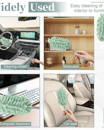 2 PCS Car Interior Duster with Extension Pole, Microfiber Car Dusters with Bendable Head, Cars Dusters Exterior&Interior Scratch Free, for Cleaning of Vehicle Details, Offices, Window (Light Green)