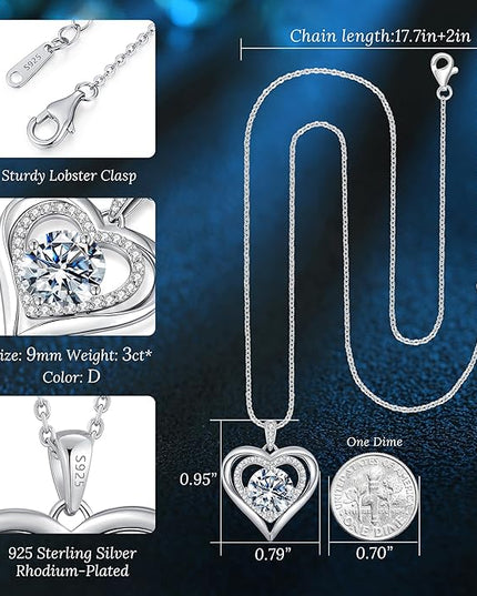 ANDSO Moissanite Heart Pendant Necklaces for Women, 925 Sterling Silver Necklace Engraved with 'I LOVE YOU', Ideal Anniversary Birthday Christmas Jewelry Gifts for Mom Wife Girlfriend Daughter Her