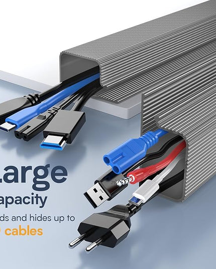 Delamu 62.8in Under Desk Cable Management, Safe & Tidy Cable Management Under Desks for Home & Office, 4 Pack Cord Organizer for Desk, Wire Organizer Kit, Grey