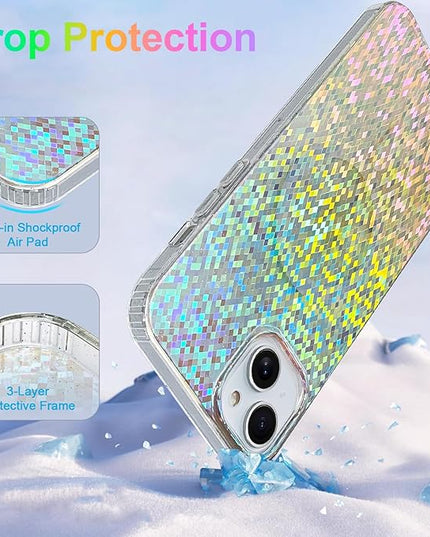 Glitter Case for iPhone 15 Pro Case for Women Girls [ Compatible with Magsafe ] Clear Cute Girly Aesthetic Colorful Iridescent Rainbow Sparkly Sparkle Bling Magnetic Protective Phone Cover