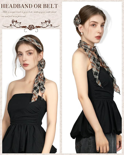 Chiffon Scarf for Women, Removable Flower Neck Scarf Light Soft Fashion Rose Scarves Versatile Headband or Hair Band