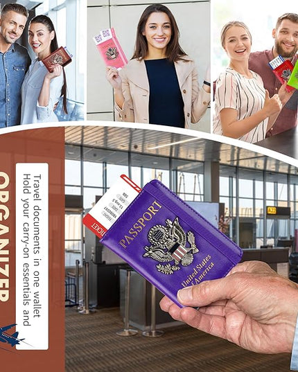 Passport Holder Cover Travel Wallet RFID Blocking Passport Wallets Family Organization Personalized Wallet Case for Men and Women Travel Must Haves (Purple)