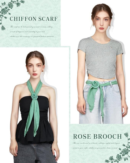 Chiffon Scarf for Women, Removable Flower Neck Scarf Light Soft Fashion Rose Scarves Versatile Headband or Hair Band