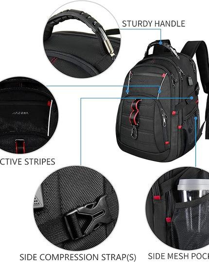 KROSER Travel Laptop Backpack 17.3 inch XL Computer Backpack Stylish College Backpack with RFID Pockets USB Charging Port REFLECTIVE STRIPS Water-Repellent Daypack for Business/Men