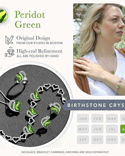 Leafael Infinity Love Heart Link Bracelets, Birthstone or Healing Stone Crystal Bracelet for Women, Silver Tone Jewelry Gifts for Her, 7-inch Chain and 2-inch Extender