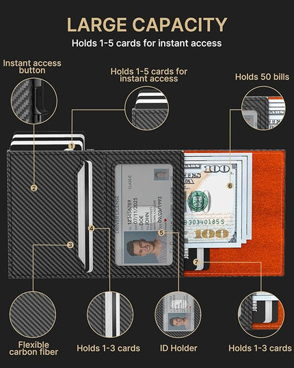 typecase Mens Wallet Card Holder for AirTag: Leather Smart Wallet for Men Compatible with Apple Air Tag, RFID Blocking, Slim, Minimalist - 9-14 Card Capacity | ID Window | Cash Slot (Orange)