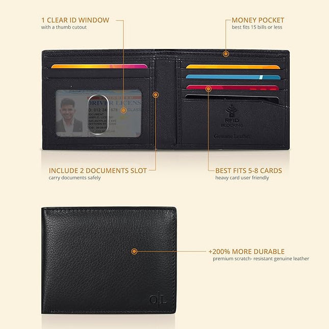 Oak Leathers Slim Leather Wallet for Men - RFID Wallets Credit Card Holder Ultra Thin Gift for Mens, Front Pocket Minimalist Design