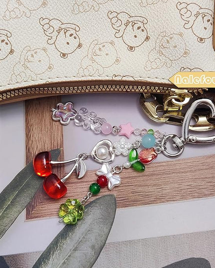 Keychain Bag Accessories Cute Cherry Strawberry Flower Keychains Accessories Decor for Keys Bags Purses Gift
