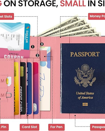 Passport Holder for Travel Essentials, RFID Blocking Leather Cover Wallet with Magnetic Closure, Aesthetic & Cute Passport Book Case for Women and Men - Garden