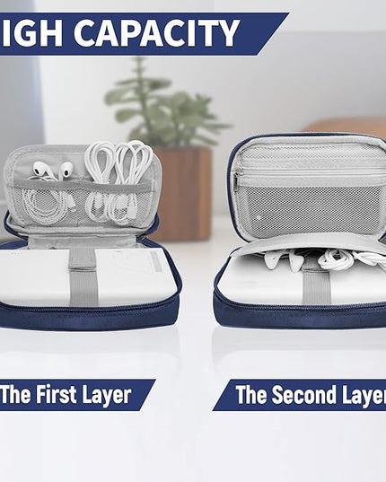 Travel Cable Organizer Bag Pouch Electronic Accessories Carry Case Portable Waterproof All-in-One Storage Bag for Cable,Charger, Phone, Hard Drive，SD Card-Navy Blue