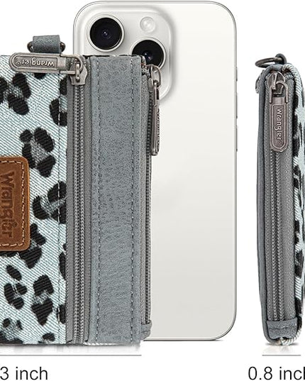 Montana West Wrangler Small Wallet for Women Leopard Print Wristlet Wallets Mini Change Pouch Jean
