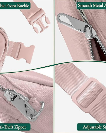 Anti-Theft Fanny Pack for Women & Men, Lightweight Secure Crossbody Waist Bag with Anti-Slip Adjustable Strap for Travel, Hiking, Running, Water-Resistant Belt Bag, Everyday Essentials Organizer Pink