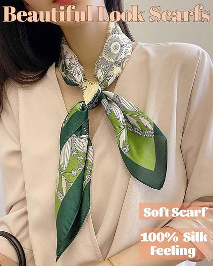 kcctoo 27.5" Mulberry Silk Feeling Head Scarf Women's Fashion Square Neck Satin Scarfs for Bag Hair Scarves Gift