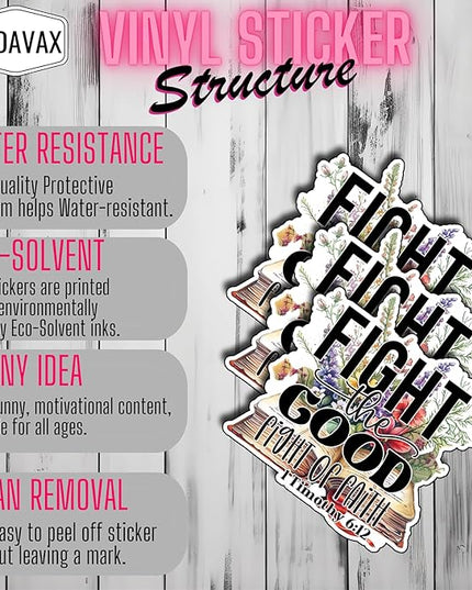 (3Pcs) Fight The Good Fight of Faith Stickers Christian Inspirational Bible Quote Religious Scripture Prayer Gifts Waterproof Vinyl Decal for Kindle Water Bottle Bumper Car Hard Hat Phone Laptop - 3x3