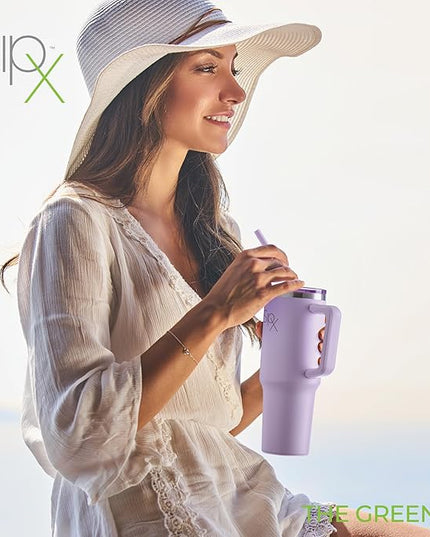 SIPX™ 40 oz Insulated Tumbler with Handle & Straw – Vacuum Insulated Stainless Steel, Leakproof, Cupholder Friendly – Perfect for Iced Coffee, Water & Travel – Purple
