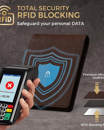 RUNBOX Wallet for Men Bifold RFID Blocking Wallets with 2 ID Window 14 Card Holders 1 cash pocket 1 Gift Box