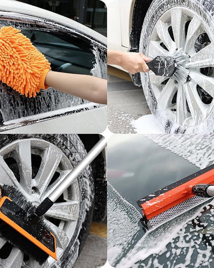 Wontolf 62'' Car Wash Brush with Long Handle, Scratch-Free Soft Bristles Sturdy Car Wash Mop, Complete Cleaning Brush Kit Wash Mitt Towel Windshield Squeegee Wheel Tire Brush for Car Truck RV Orange