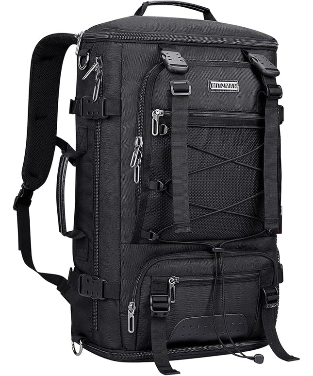WITZMAN Travel Backpack for Men Convertible Large Carry on Backpack with Shoe Compartment for Airplanes Fit 17 Inch Laptop(B689 Black)