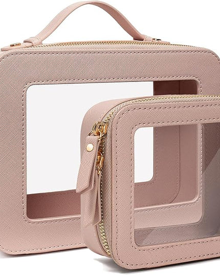 Travel Clear Makeup Bag Set, TSA Approved Cosmetic Bag Case with Zipper Portable Makeup Pouch Toiletry Bag Traveling Cosmetic Organizer Storage Bag Car Organizer Car Essentials