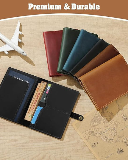 Jack&Chris Genuine Leather Passport Holder For Travel, RFID Blocking Handmade Passport Holder with Card Case Organized & Safe, Quality Travel Essentials for Women and Men for Gifting, Black
