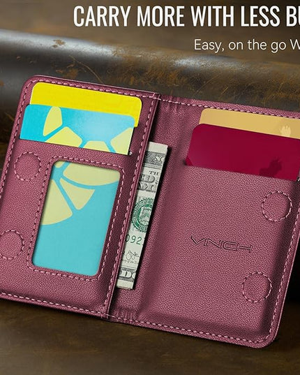 Vinich for Magsafe Wallet Magnetic RFID Blocking Card Holder Compatible with MagSafe Phones and Cases, Strong Magnet Minimalist Phone Wallet for iPhone 17/16/15/14/13/12/Pro/Max/Plus, Wine Red