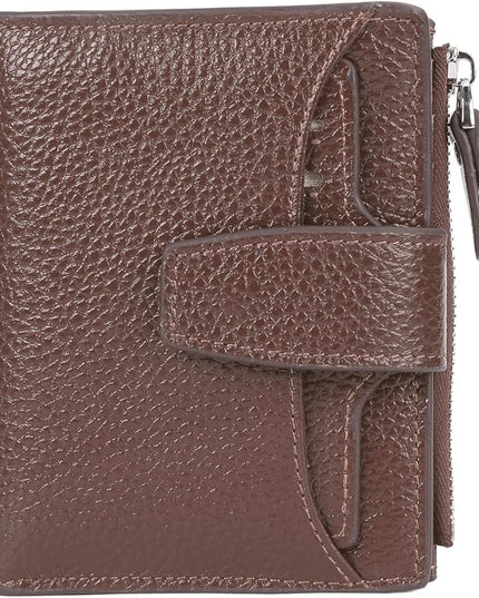 AINIMOER Women's RFID Blocking Leather Small Compact Bi-fold Zipper Pocket Wallet Card Case Purse with id Window