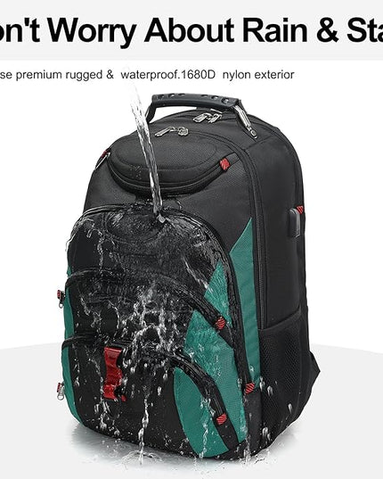 Boavan Laptop Backpack for men, 17.3 inch Laptop Bag with USB Port, Waterproof Travel Work Backpack Purse, Anti-Theft Teacher Nurse Doctor Casual Bookbags Office Business backpack，Black&Deep Juniper