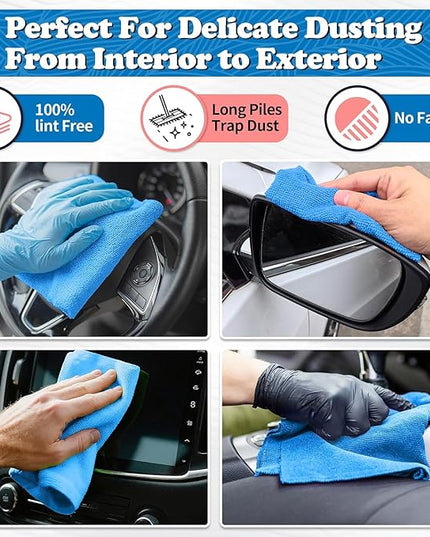 FIXSMITH Microfiber Cleaning Cloth, Shop Towels Bulk, 24 Pack Blue Microfiber Towels for Cars, All-Purpose Absorbent Cleaning Rags, Dust Cloth for Automotive, Mechanic, Garage, Bar, 12 x 11 inch