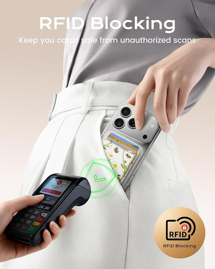 Magnetic Mag-safe Wallet Cell Phone Card Holder for Phone Case with Mag-Safe, Stronger Magnetic RFID Leather Phone Wallet Stick on for iPhone 17/16/15/14/13/12 Series, Fit 3 Cards