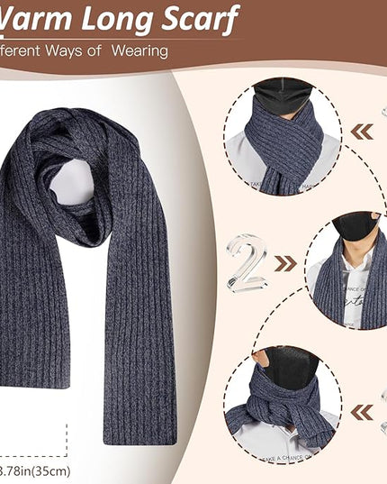 Men Women Winter Beanie Hats Scarf with Touchscreen Gloves Warm Knit Themal Gloves Long Scarf Set with Fleece Lined