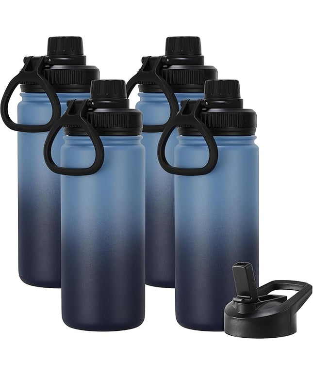 DOMICARE 16 oz Water Bottle Stainless Steel Double Wall Vacuum Insulated Water Bottle with Straw lids & Spout Lid, Leakproof