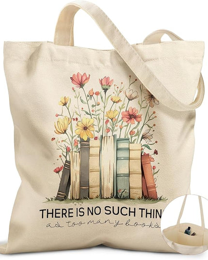 Canvas Tote Bag with Pockets - Aesthetic Reusable Totes for Women Ladies Cute Printed Cloths Canvas Shoulder Bag