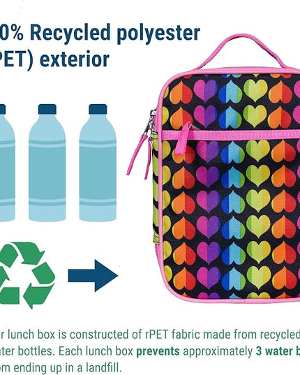 Wildkin ECO rPET Insulated Original Lunch Bag – Durable, Stylish, Ideal for School & Travel - Rainbow Hearts