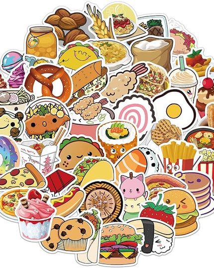 100PCS Waterproof Vinyl Fast Food Stickers Cute Dessert Decals for Laptops Skateboards Water Bottles Aesthetic Graffiti Kawaii Stickers Pack for Teens Adults Kids