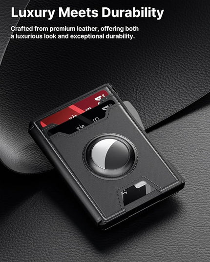 typecase AirTag Wallet for Men: Pop Up Card Case, Secure Holder for Apple Air Tag, Premium Leather, Smart, RFID Blocking, Slim, Minimalist, Thin, 13 Cards Capacitiy | ID Window | Money Clip (Black)