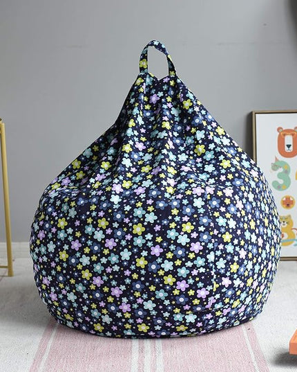 YuppieLife Kids Storage Bean Bag Cover（No Filling） Toy Organizer|Carrying Handle Sofa|Available for Kids and Teenager|Cuddle Chair|Machine Washable and Durable（38“,Blue Flowers）